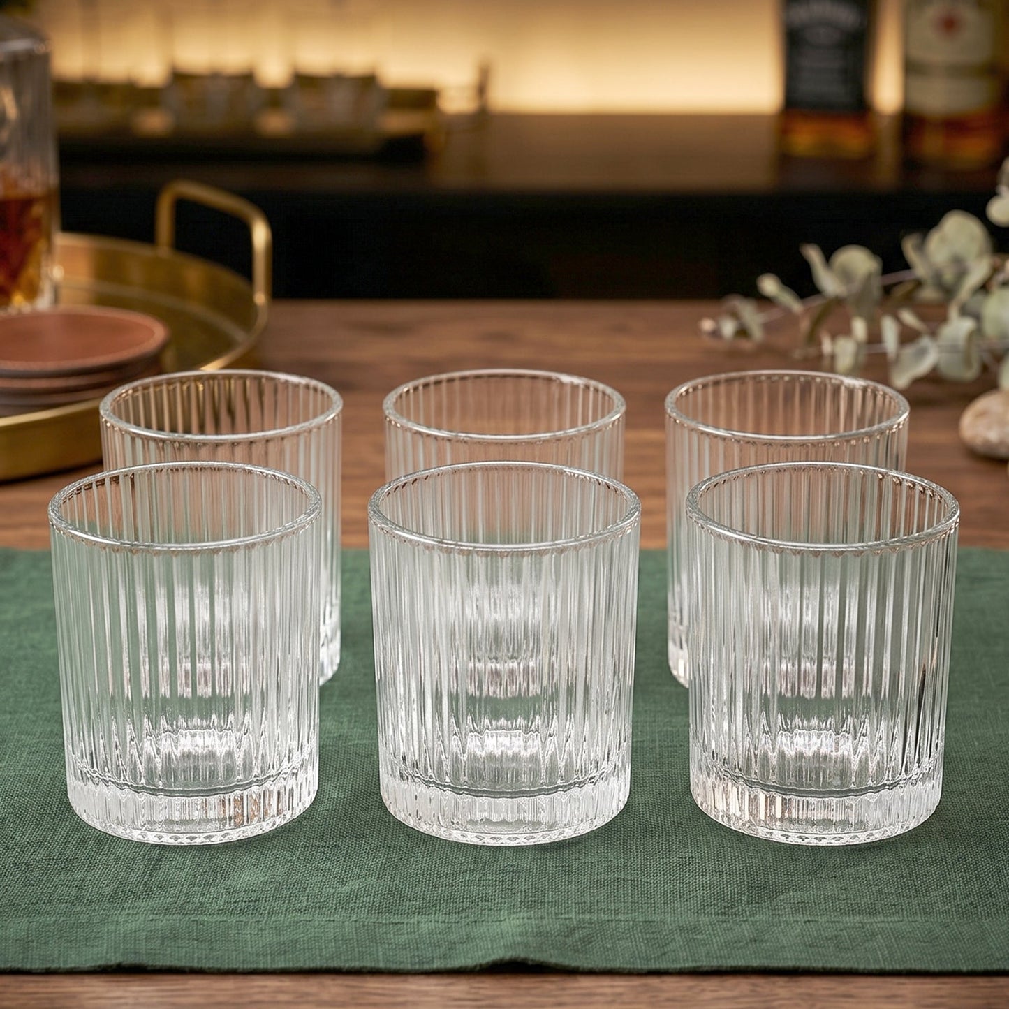 Set of six stylish crystal glass tumblers for elegant serving