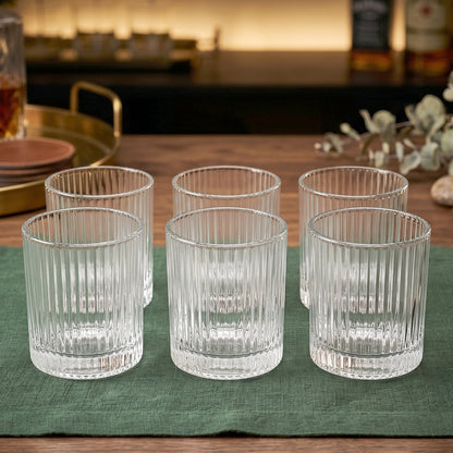 Set of six stylish crystal glass tumblers for elegant serving