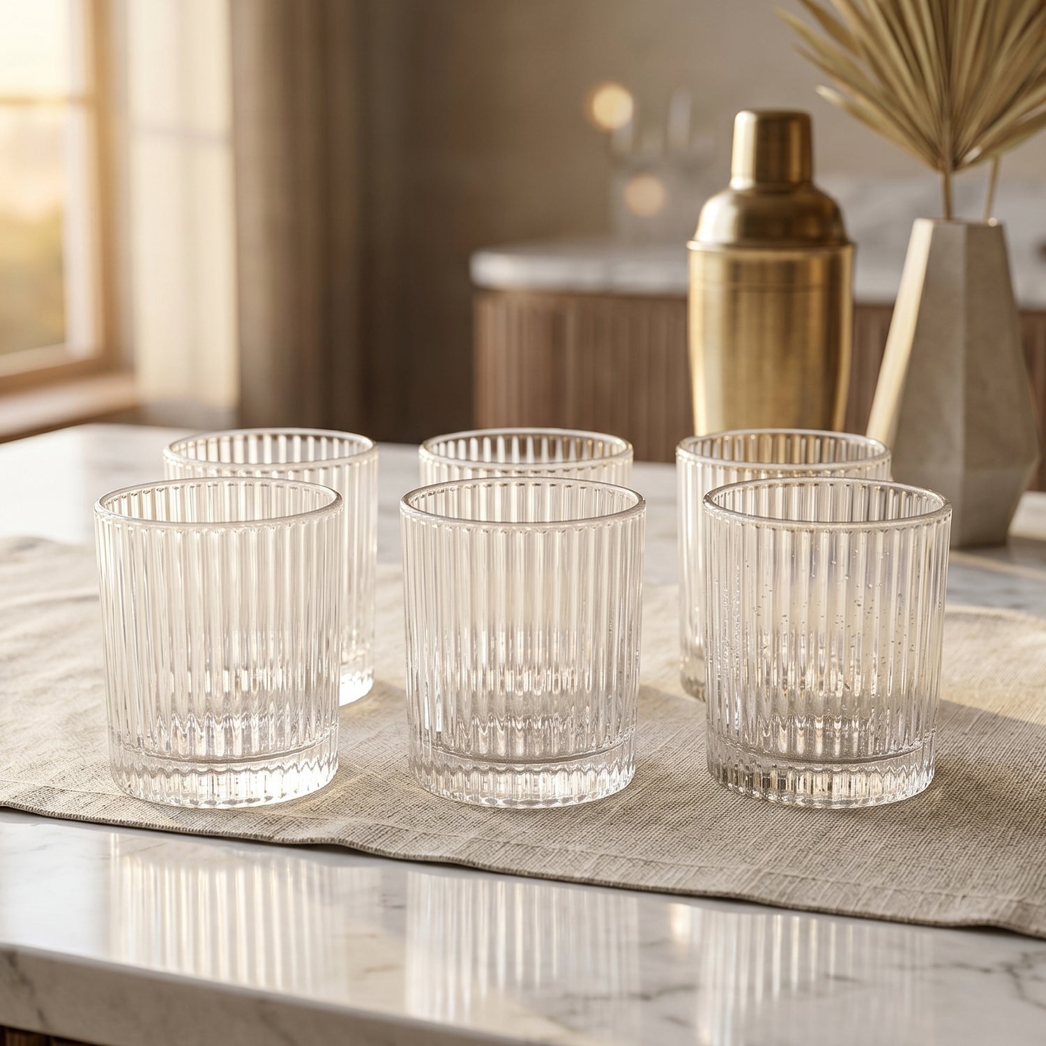 Crystal drinkware set in ribbed style suitable for casual and formal settings