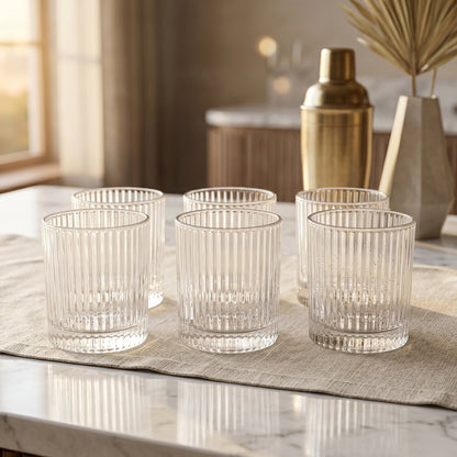 Crystal drinkware set in ribbed style suitable for casual and formal settings