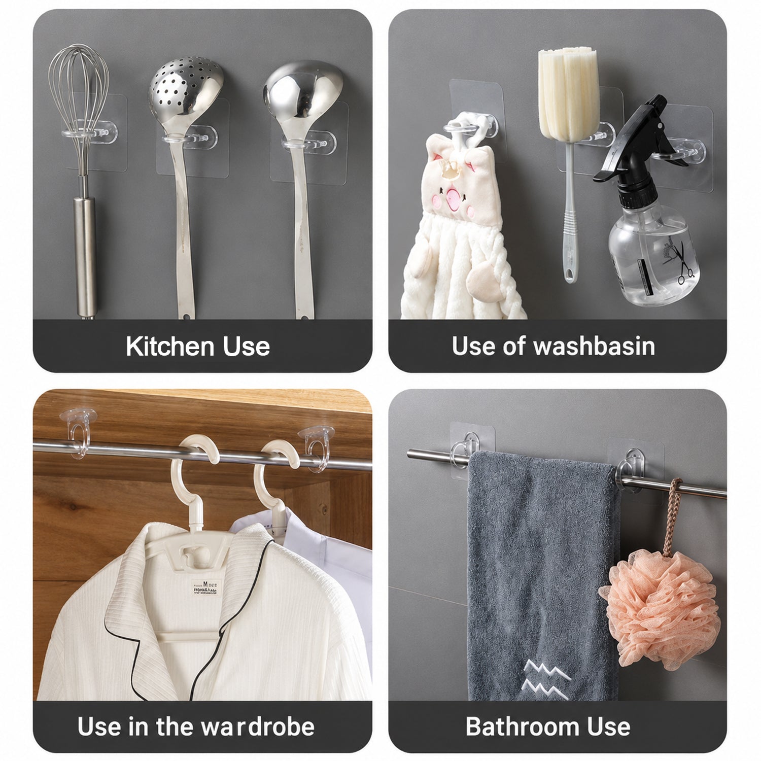 Wall hooks 4 pack for flexible home storage