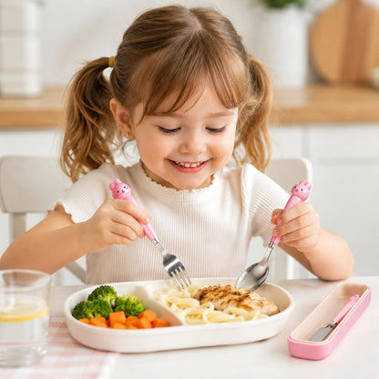 Compact stainless steel kids cutlery case for lunch on the go