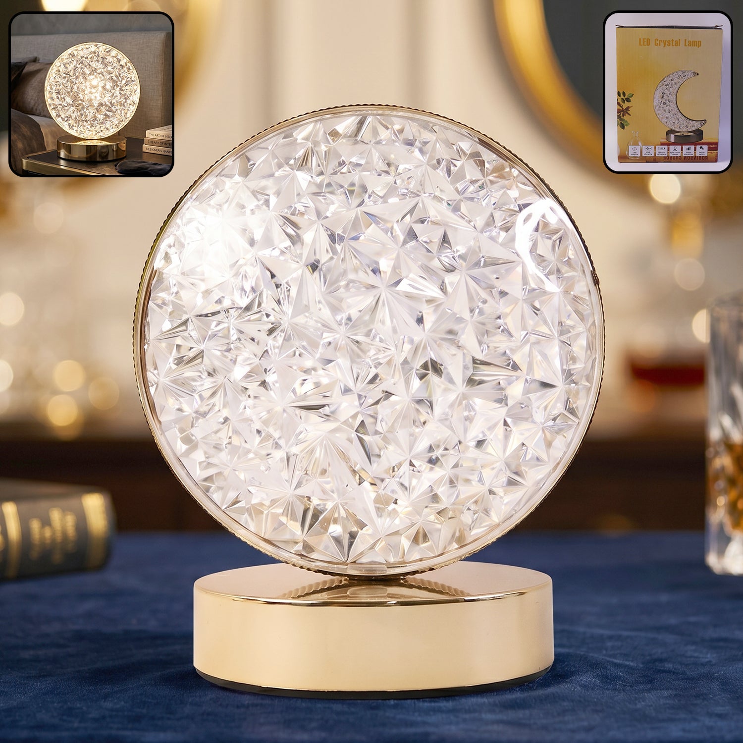 Crystal table lamp with white background for showcasing