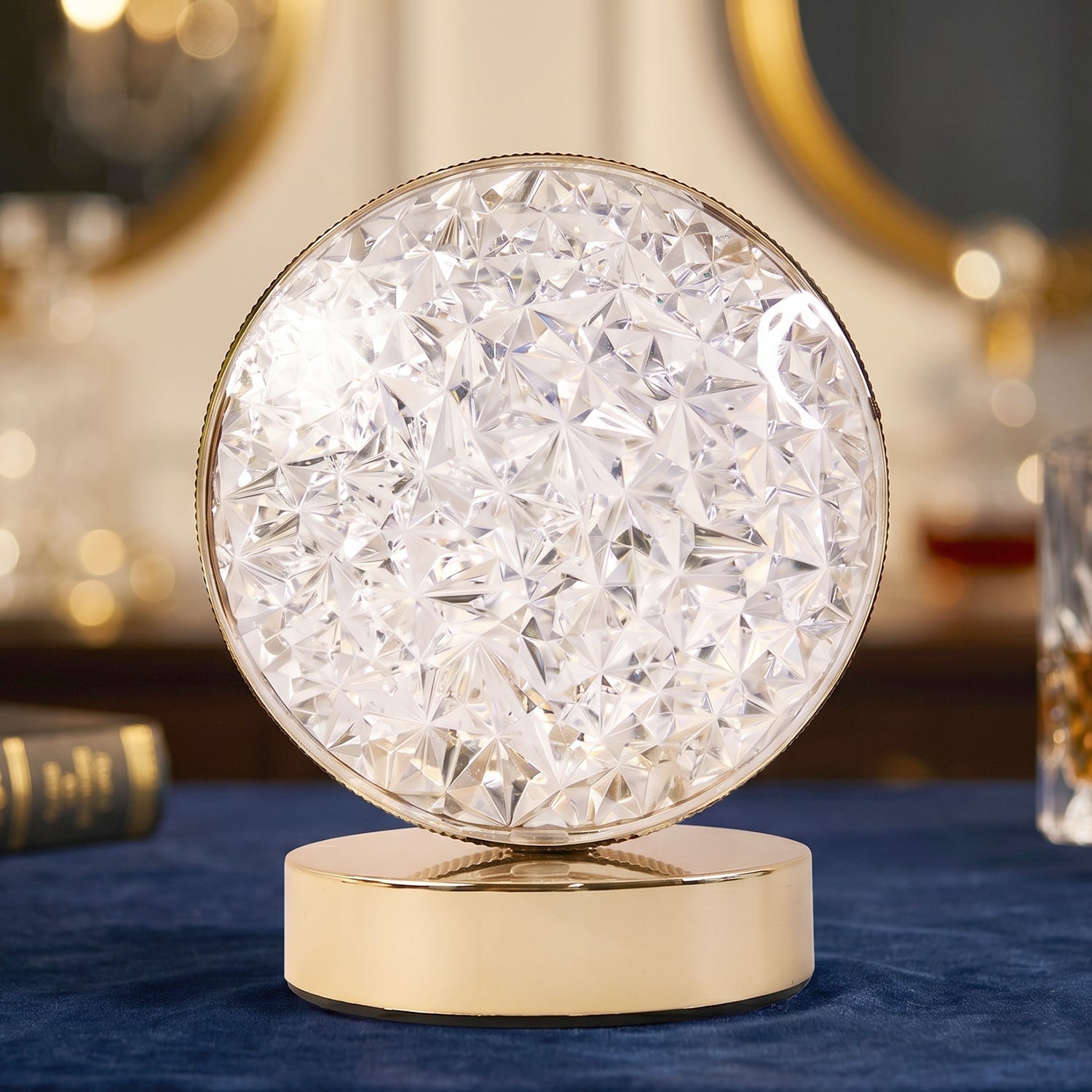 Use of crystal bedside lamp on nightstand