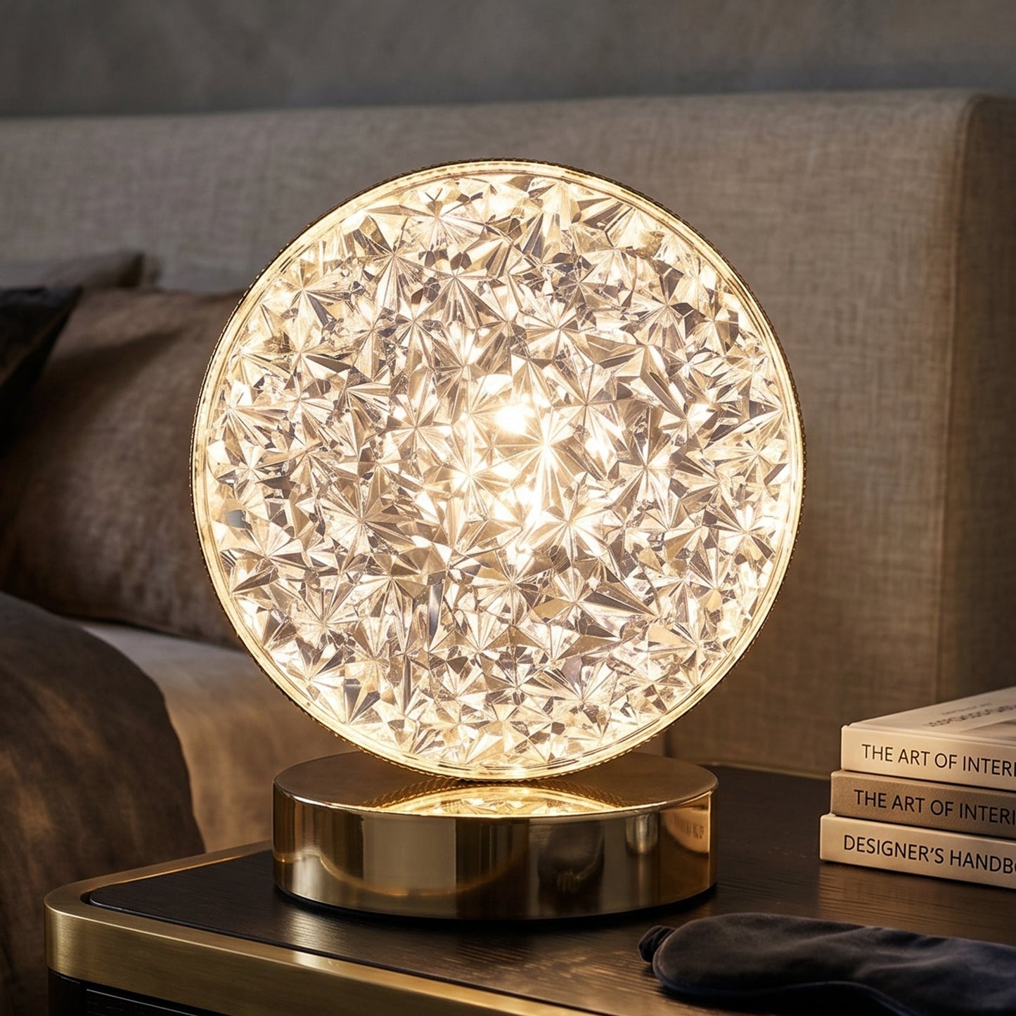 USB rechargeable touch night lamp in polished gold-tone base