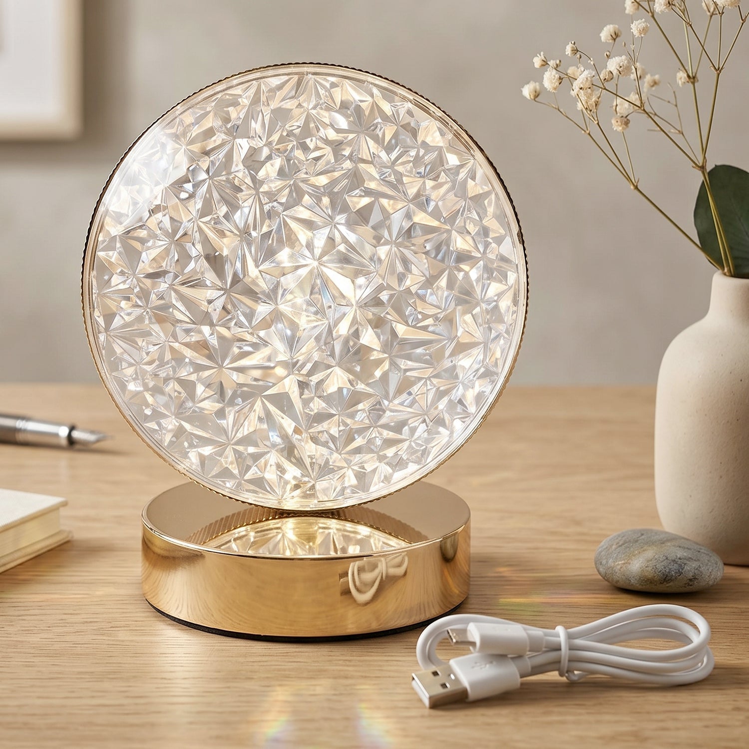 Close-up of crystal lamp touch control detail