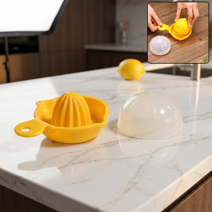 Yellow hand operated citrus juicer for lemons and oranges