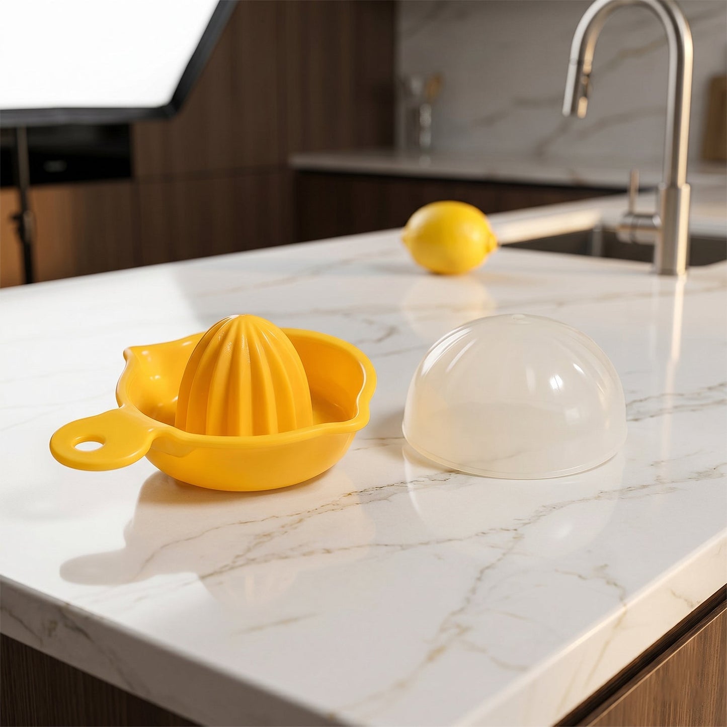 Hand press juicer for fresh juice in yellow color