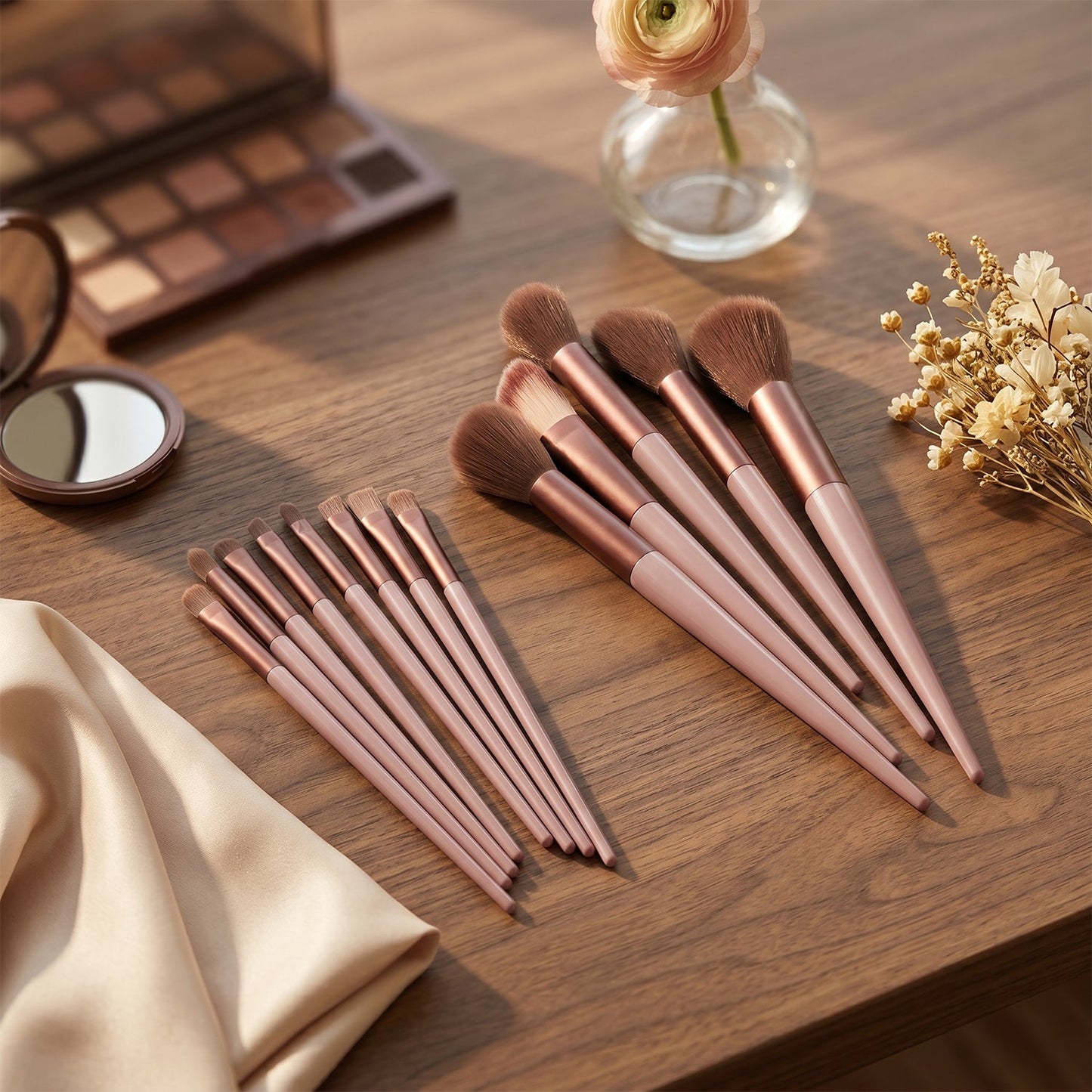 Makeup brushes on white background