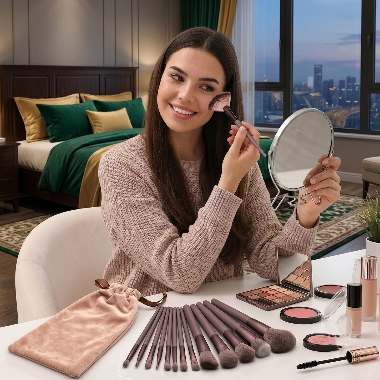 Makeup brush set with pouch for daily use