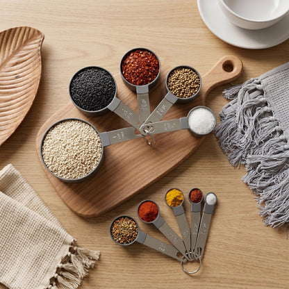 Measuring cups being used in a kitchen environment