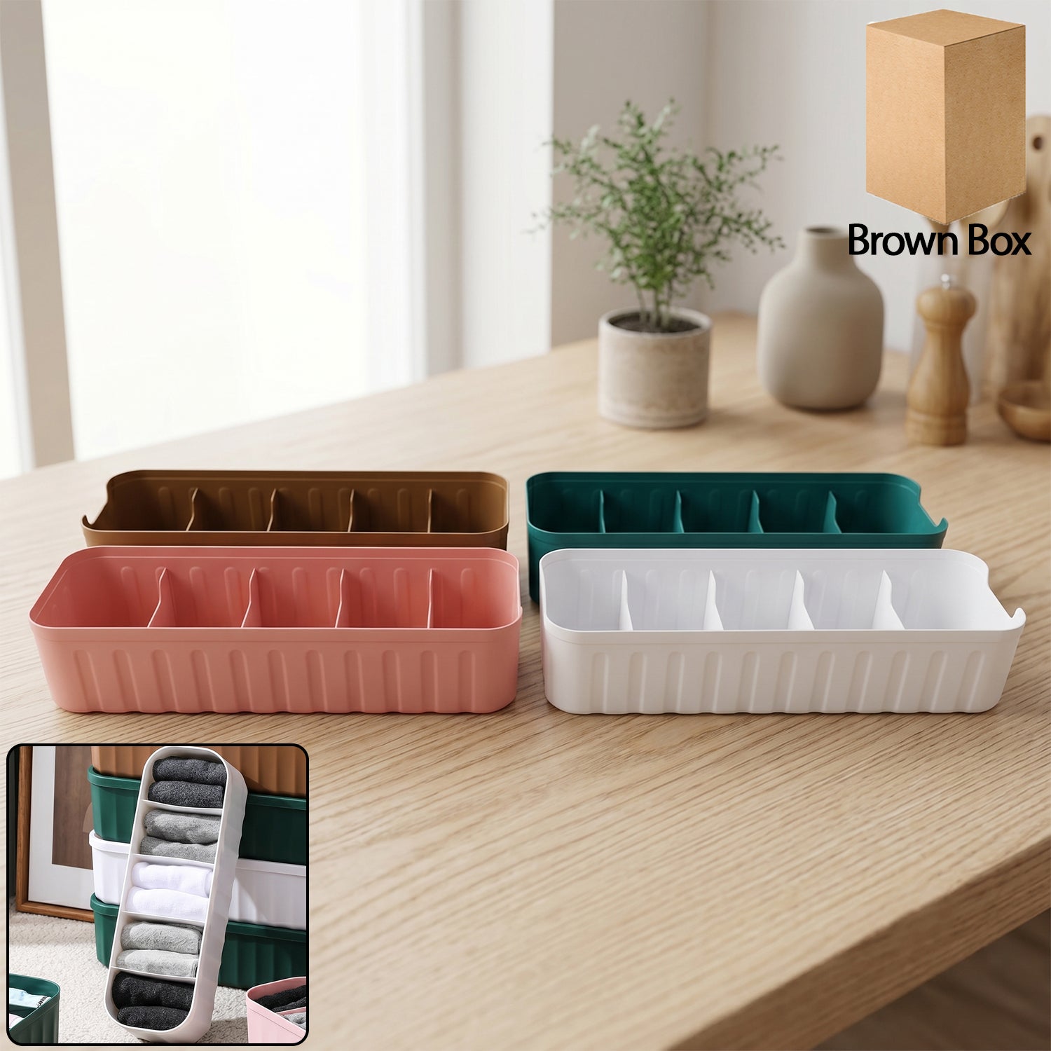 Plastic 5-grid drawer organizer tray for closet and dresser storage