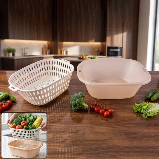 2 in 1 plastic double drain basket for versatile kitchen use