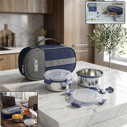 Ganesh Neo Twin 400 lunch box set with insulated carry bag