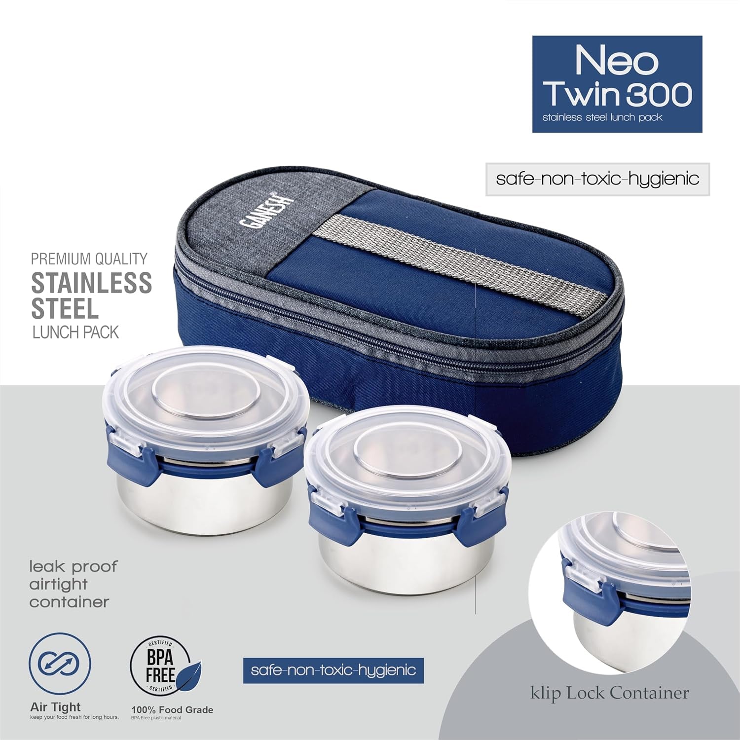 Side view of Ganesh Neo Twin lunch box set