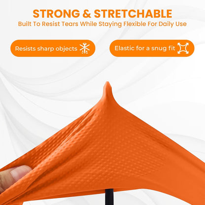 Waterproof orange gloves designed for dishwashing and cleaning