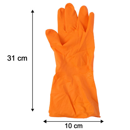Size dimensions of large orange cleaning gloves