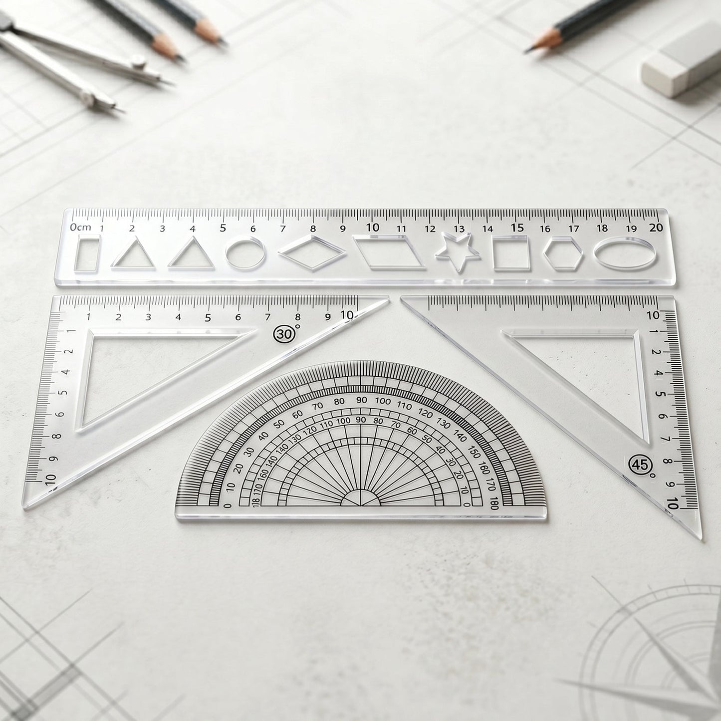 Student use plastic geometry rulers in classroom setting