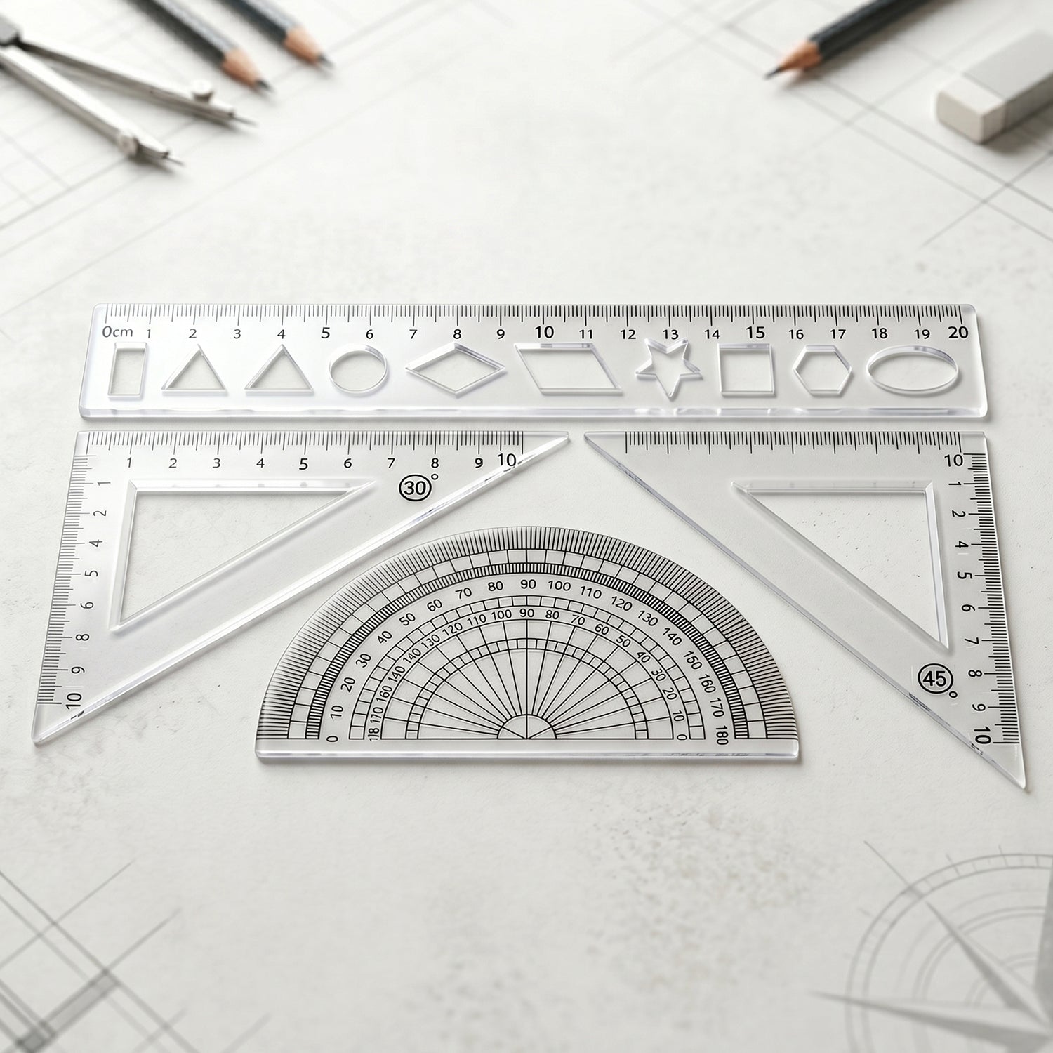 Student use plastic geometry rulers in classroom setting
