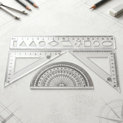 Student use plastic geometry rulers in classroom setting