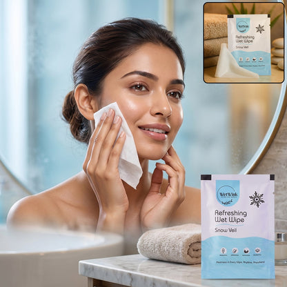 Snow veil refreshing wet wipe in packaging