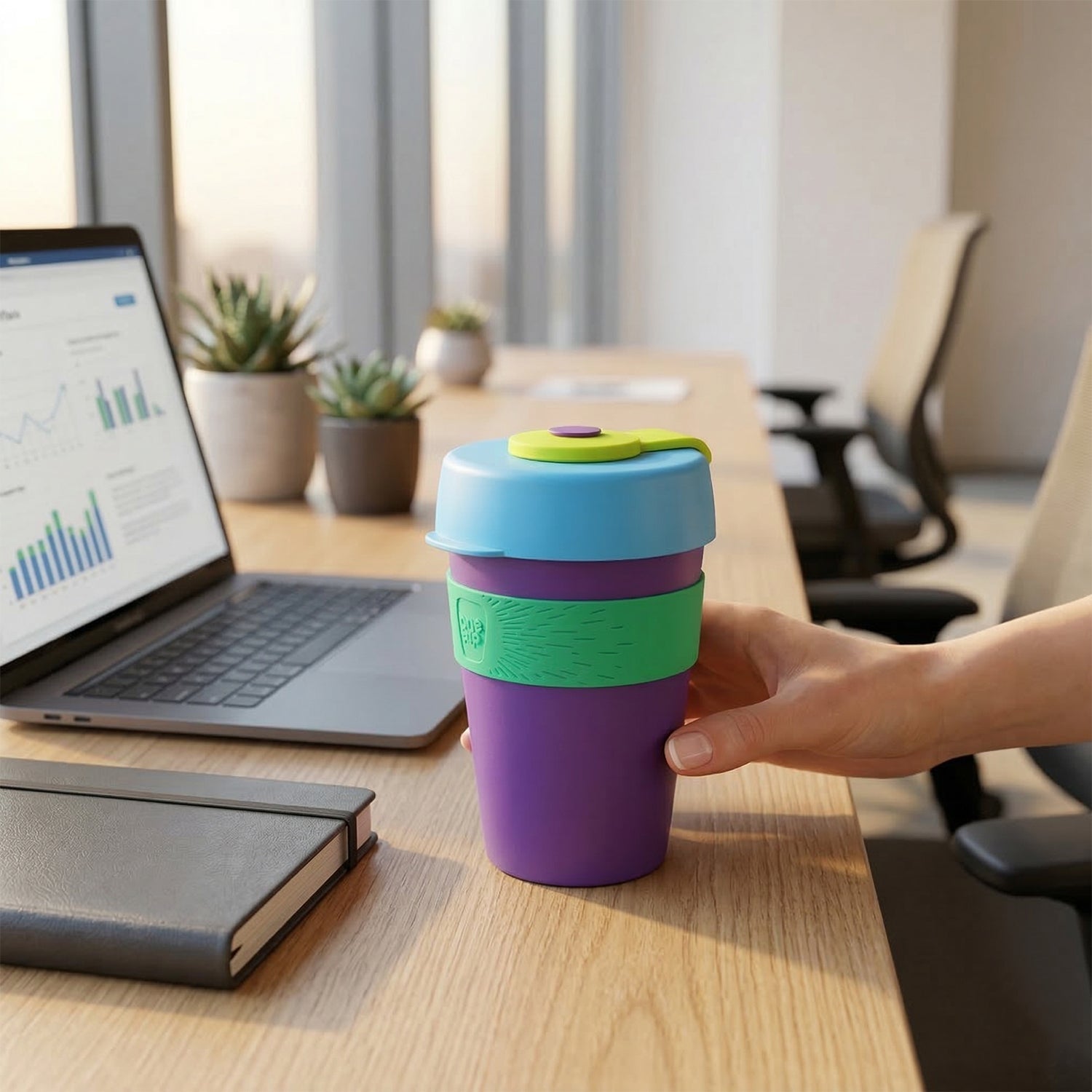 Reusable insulated travel mug with secure lid