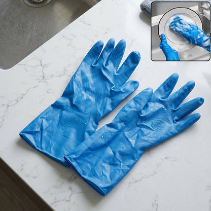 Large blue waterproof rubber cleaning gloves for household chores