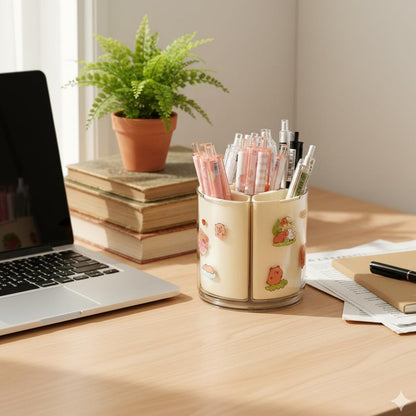 Pen holder with 5 compartments for pens, pencils, and stationery