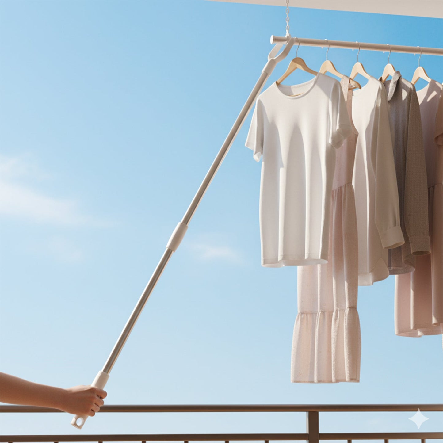Sturdy clothes hanging rod with hooks for wardrobe organization