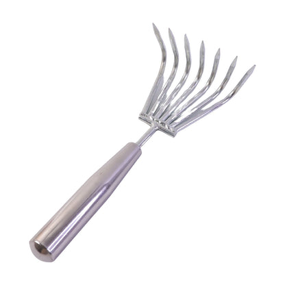 Detail view of hand rake cultivator with ergonomic handle
