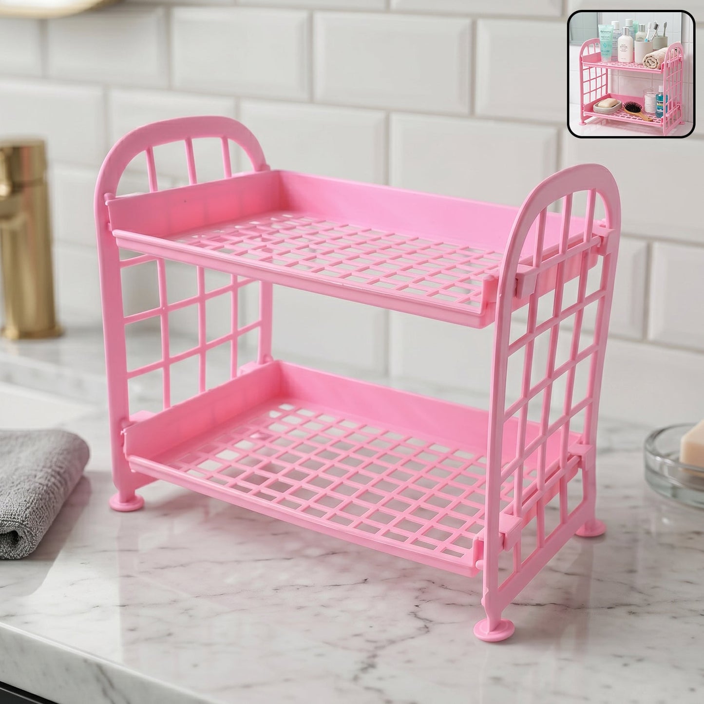 Multipurpose 2 layer plastic rack for versatile home use