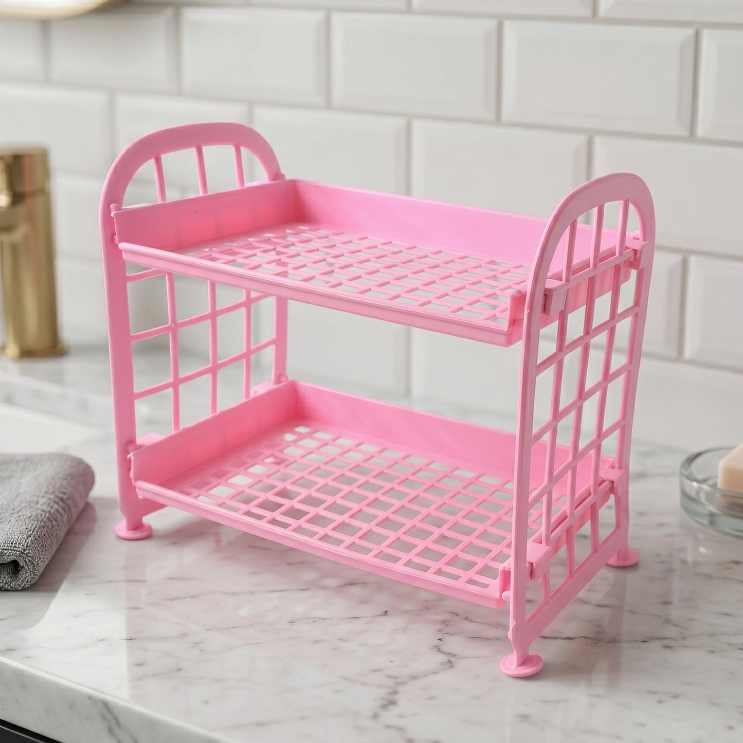 Space-saving plastic storage shelf for small spaces
