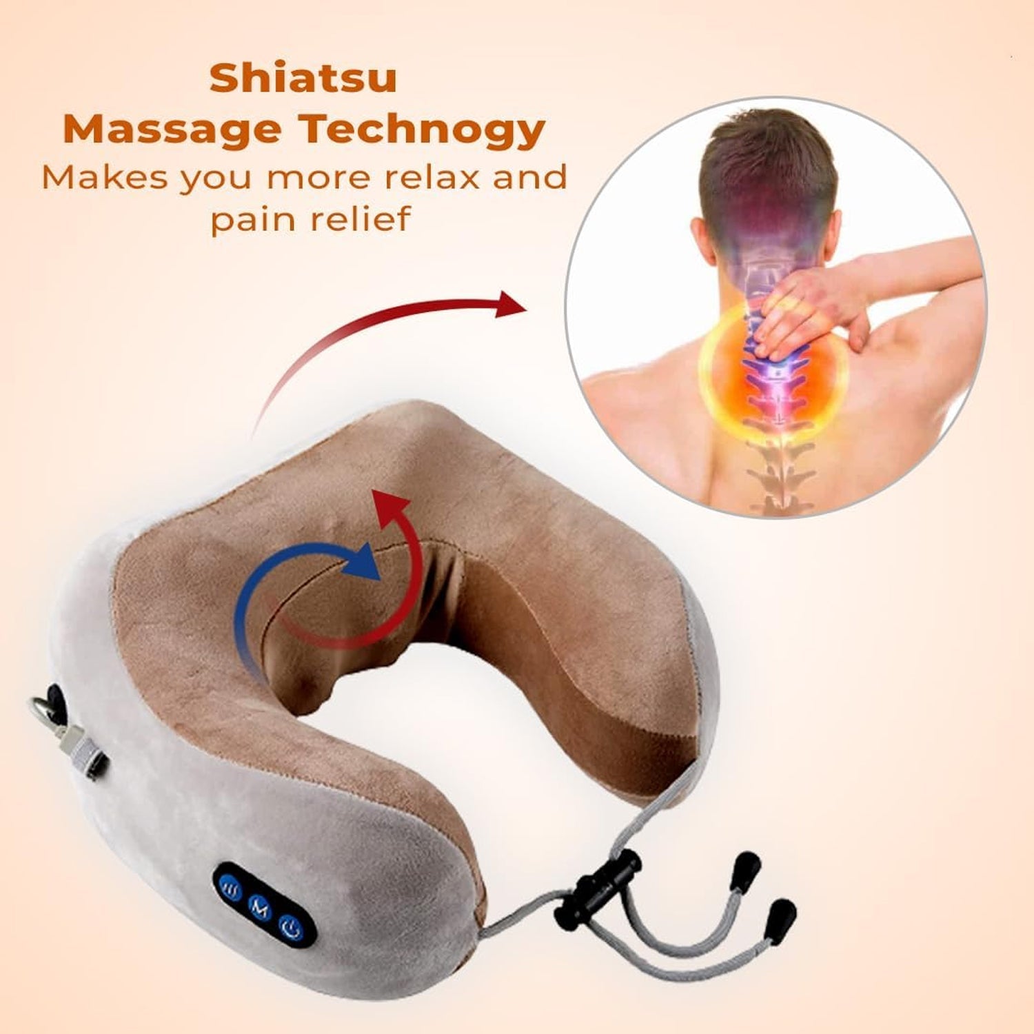 Neck pillow massager with white background showcasing design