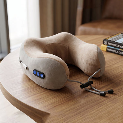 Cordless travel neck massager in beige/grey for portability