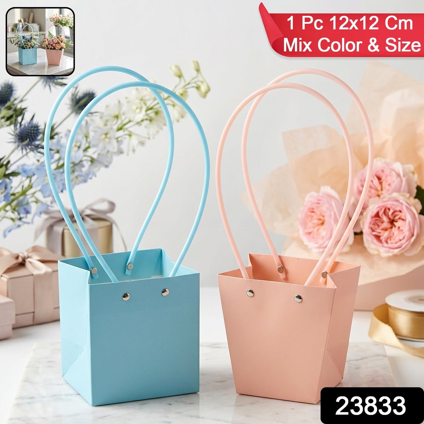 Flower packaging bag pack with handle and assorted colors