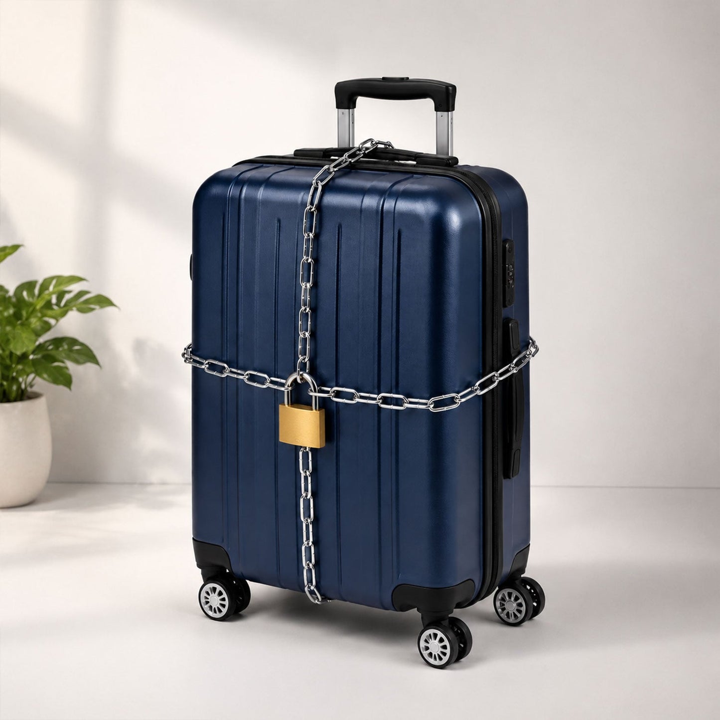 Luggage security chain being used for travel safety
