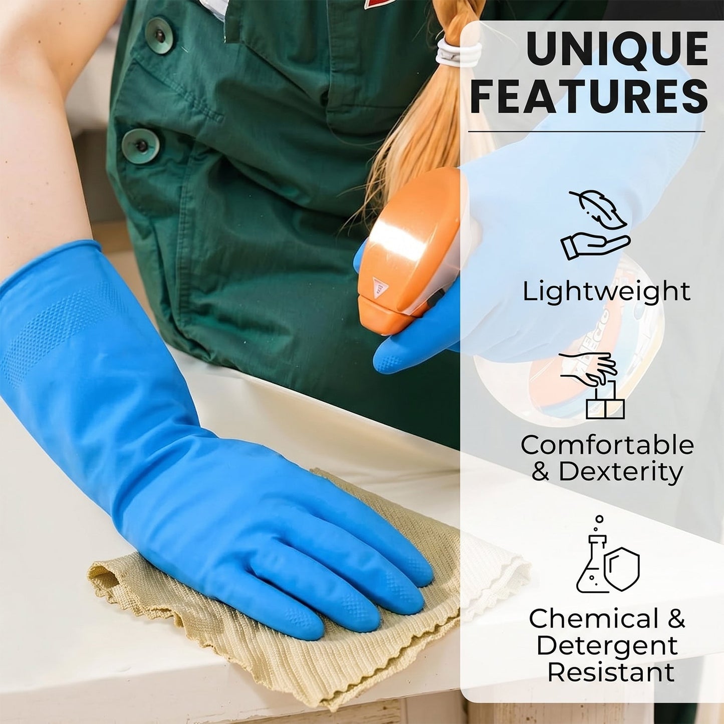 Waterproof blue gloves for dishwashing