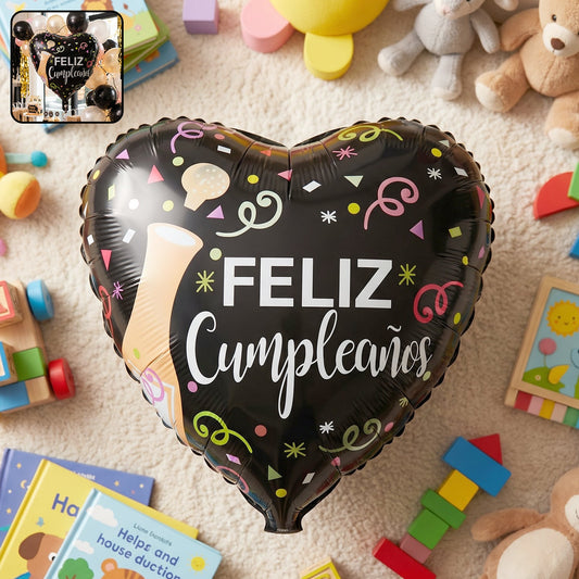 Black heart Feliz Cumplea–os foil balloon for celebration
