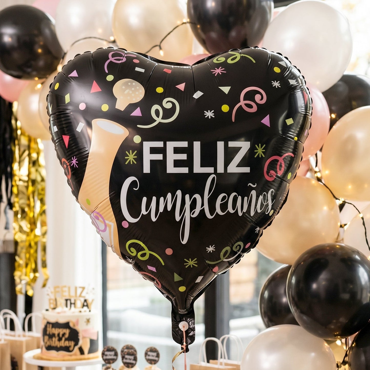 Black heart balloon backdrop for festive parties