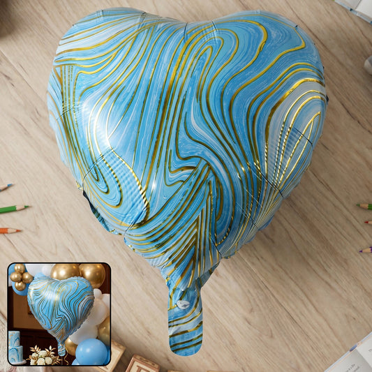 Blue marble heart foil balloon for party decorations