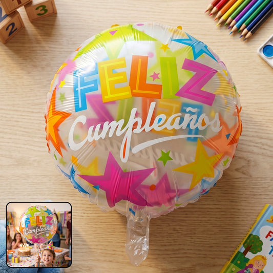 Vibrant colorful Feliz Cumplea–os foil balloon for birthday decor