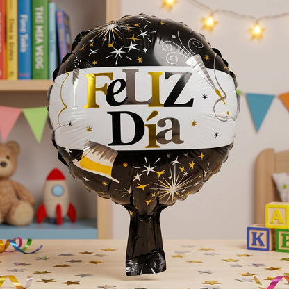 Balloon scene with black and gold celebration foil balloon