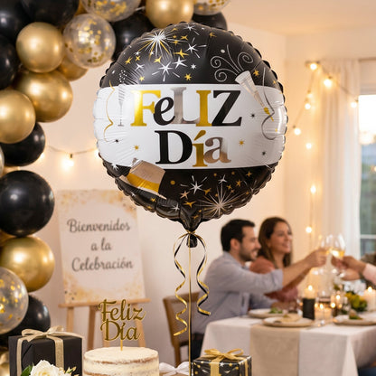 Black gold foil balloon hanging as party decor