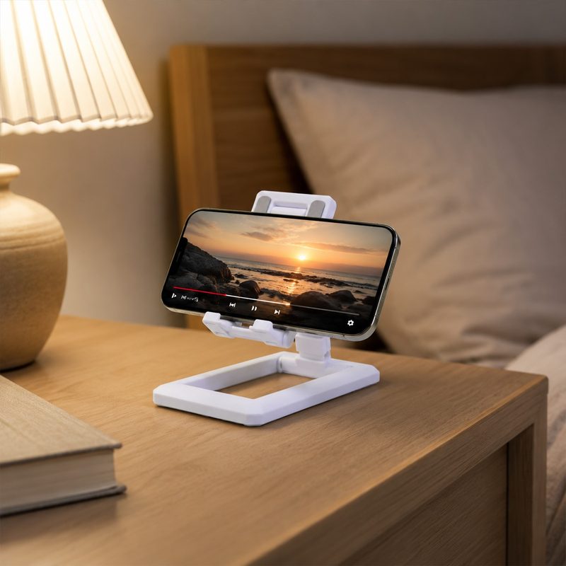Adjustable phone holder being used for video call