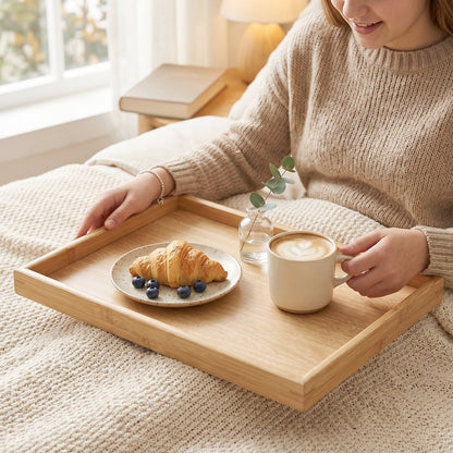 Breakfast tray set with rectangular wooden design