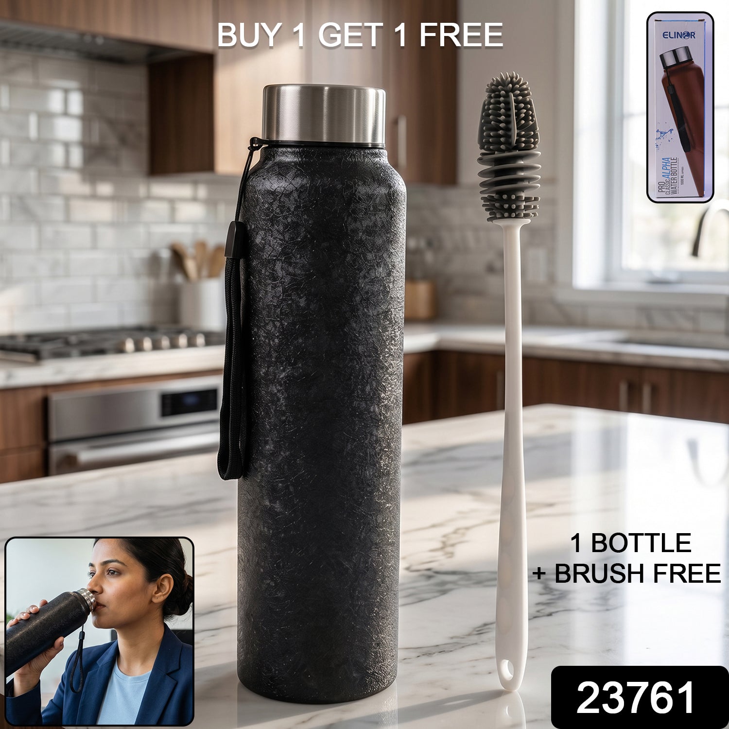 Set of stainless steel water bottles including cleaning brush