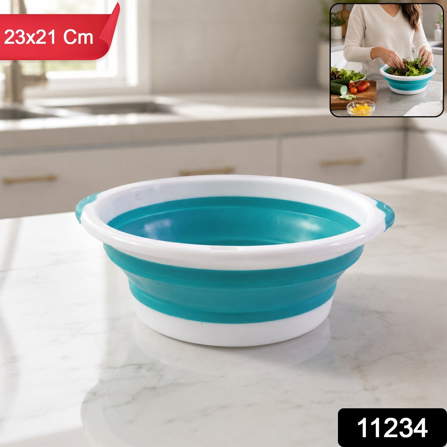 Portable collapsible basket with sturdy handles for shopping or laundry