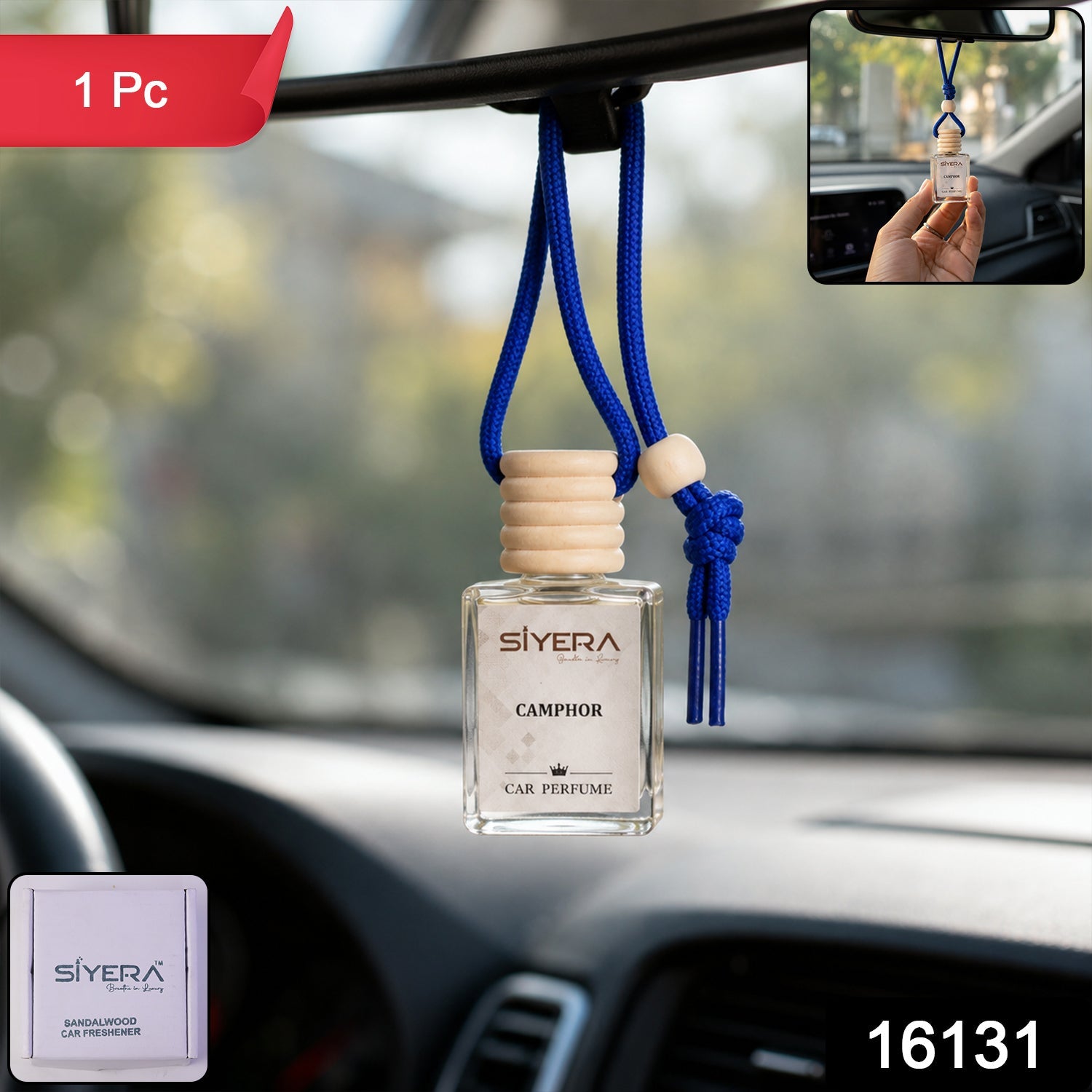 Car perfume with wooden cap in a sleek glass bottle
