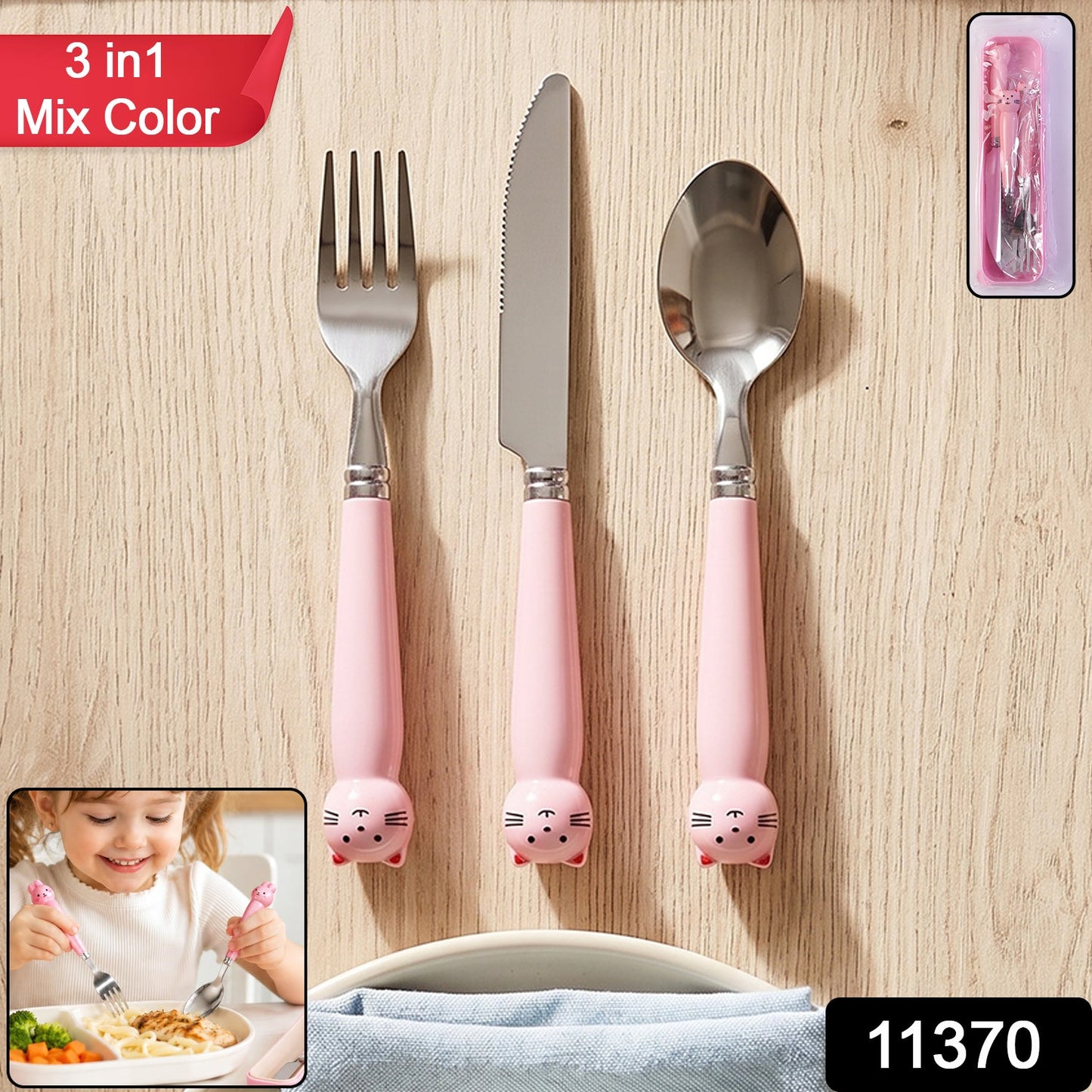 Portable kids cutlery case in vibrant colors