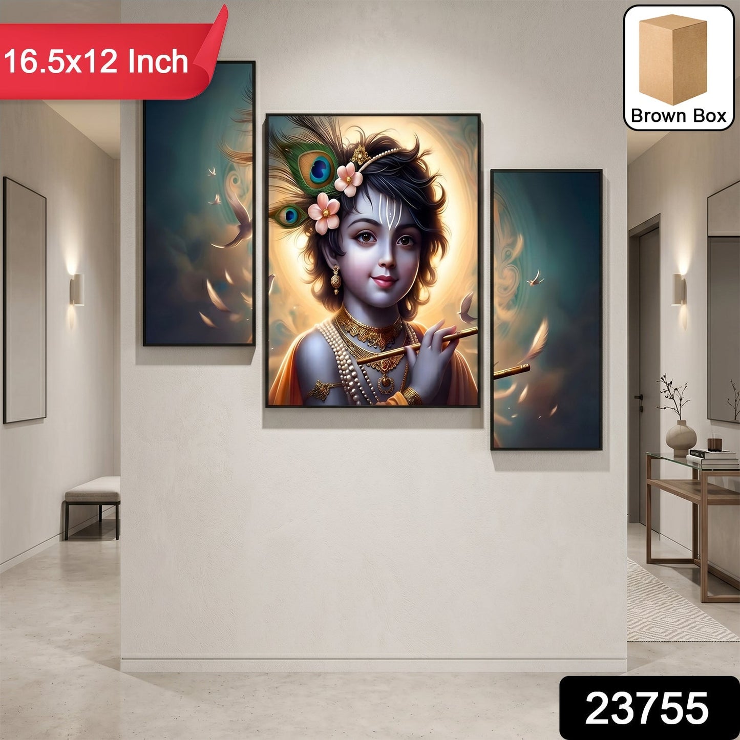 MDF wall painting of Lord Krishna playing flute for home decor.